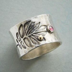 Silver Floral Ring with Pink Gemstone M1214